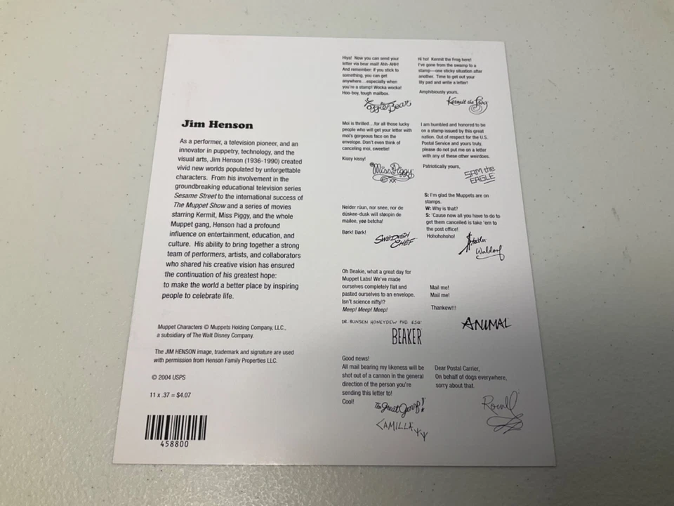 2005 U.S. Pane Of 11 Jim Hendon Muppets 37c Postage Stamps #3946 MNH - Image 3 of 3