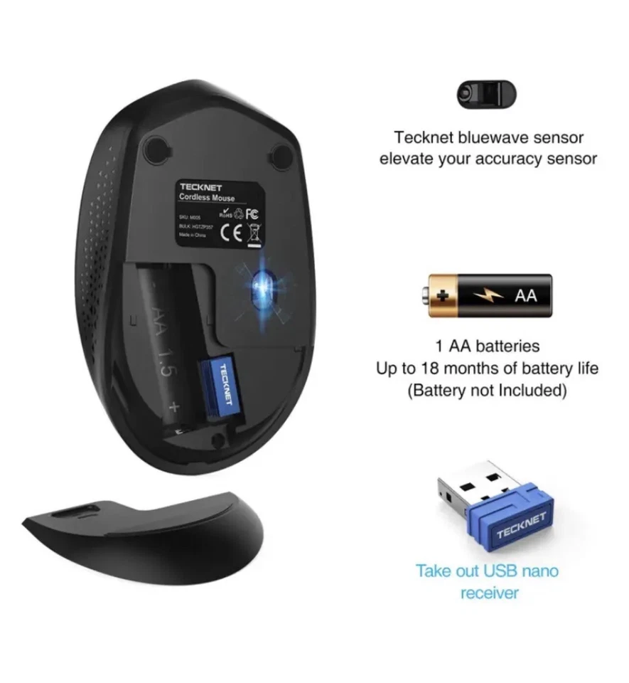 TECKNET Omni 2.4G Wireless Mouse 2000 DPI with Dongle M005 - Image 4 of 4