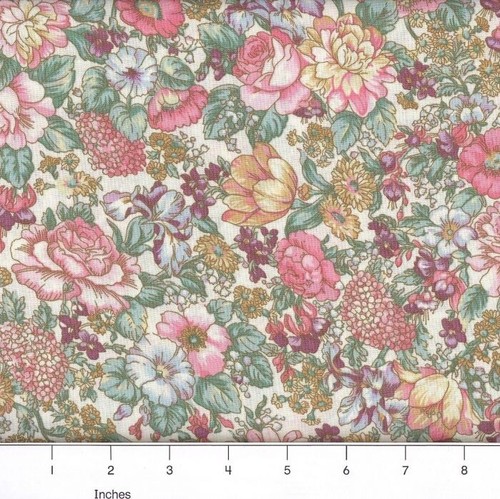 Master Gardener Cottage Garden Medium Flowers Cream 100% cotton fabric PICK SIZE - Afbeelding 1 van 2