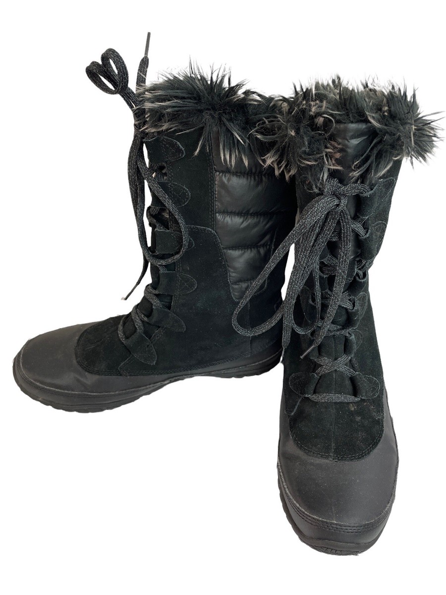 The North Face Womens Black Snowboots Waterproof Suede Faux Fur US