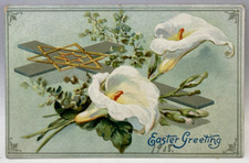 Easter Greeting, Star of David, White Flowers, Vintage Holiday TUCK Postcard