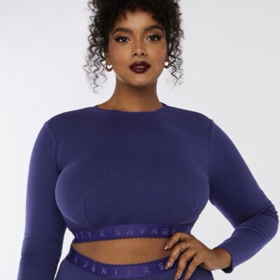 SAVAGE X FENTY BY RIHANNA JERSEY KNIT CROP TOP Blue Sz XL NWT