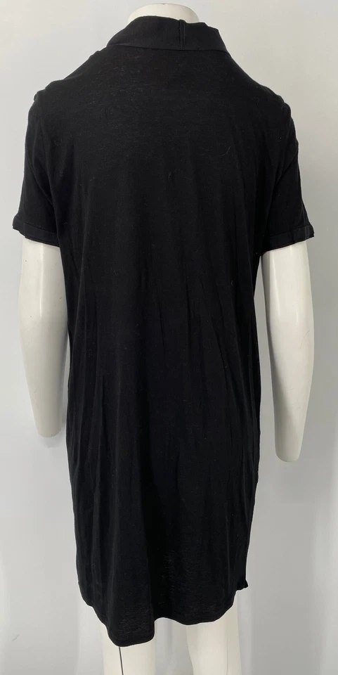 LANVIN Negro Terciopelo Frontal Camiseta Vestido Seda Flor Apliques Cinta Ribete Talla M Foto 3 de 4