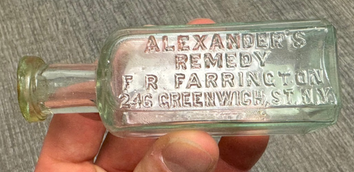 Alexander’s Remedy Farrington Greenwich St. New York NY Medicine Cure Bottle