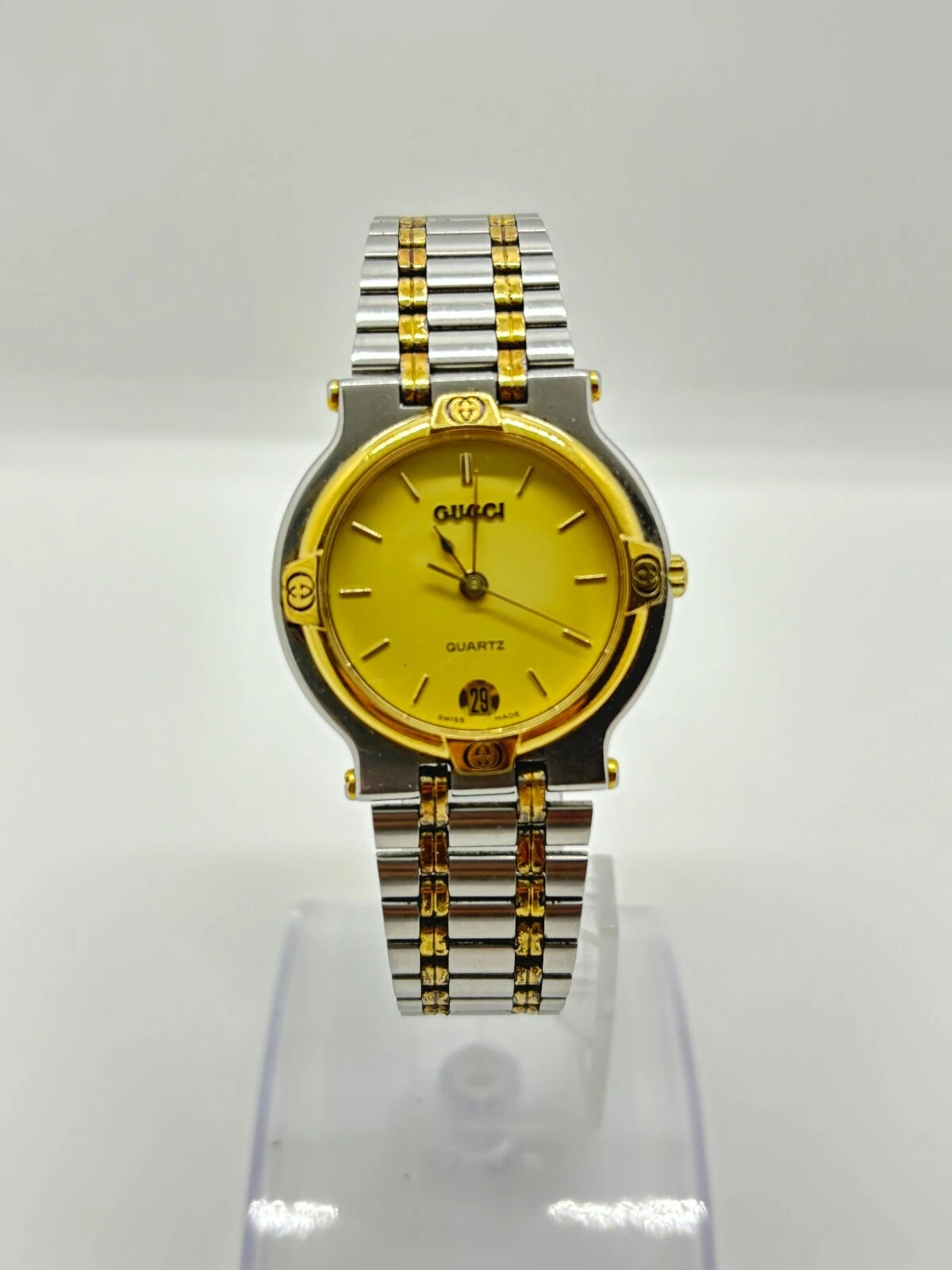 [Exc+5] Montre Homme GUCCI 9000M Quartz Cadran Or Date 32mm Occasion Fonctionne
