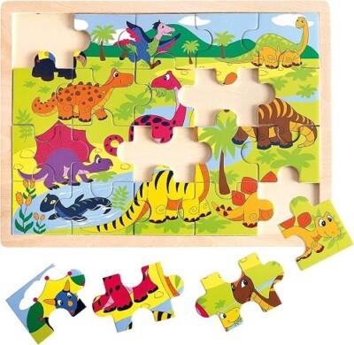 Puzzle Dinosaurier Rahmenpuzzle Holz 20 Teile ab 3-4 Jahren 30 x 22,5 cm