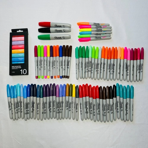 Sharpies Marker Lot of 80 Chisel Tip Ultra Fine Point Fine Point Neon Mini Scent