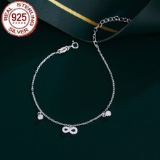 925 Sterling Silver CZ Infinity Symbol Charm Link Bracelet Adjustable for Brides