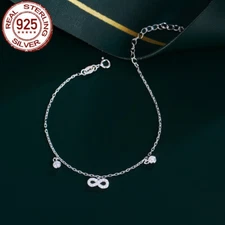 925 Sterling Silver CZ Infinity Symbol Charm Link Bracelet Adjustable for Brides
