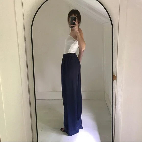 ALTRA & Other Stories Pantalone Jacquard Raso Stampa Leopardata Gamba Larga Navy Taglia 6 79€