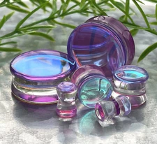 PAIR Mermaid Iridescent Glass Double Flare Plugs Gauges Body Jewelry