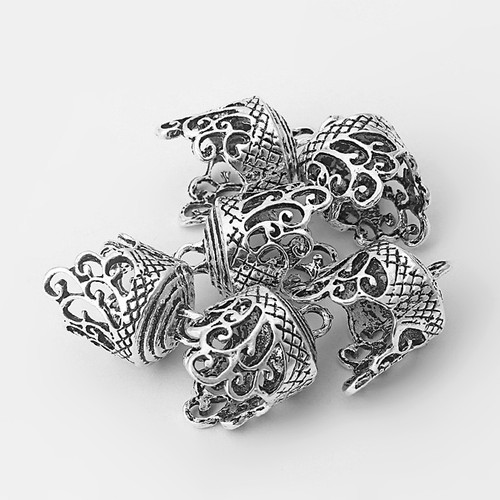 5 Antique Silver Lacework Filigree End Cap Beads Charms Jewelry Tassel Findings - Picture 3 of 5
