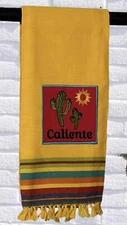 Design Imports Yellow Caliente Cactus Sun Embroidered Cotton Kitchen Towel