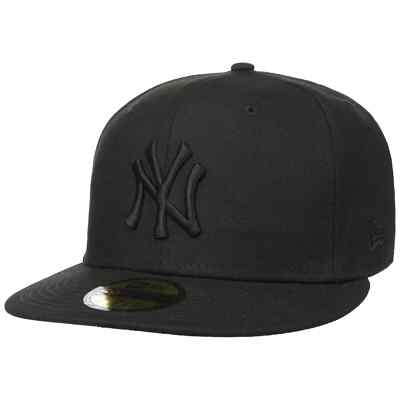 NEW ERA 59Fifty Black on Yankees Cap MLB Kappe Fitted Flat Brim Flatbrim NY