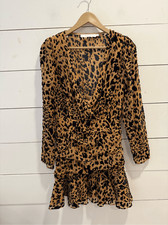 ASTR The Label Nikita Leopard Print Ruched Mini Dress S