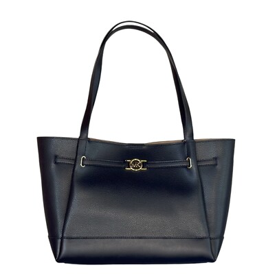 MICHAEL KORS 黒 レザーハンドバッグ Michael Kors Jet Set Medium Black Vegan Leather Double Pocket Tote