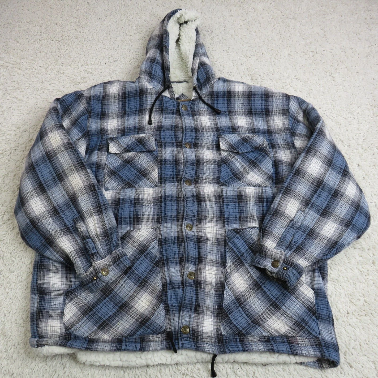 Rugged Point Shacket Hooded Mens 2XL Blue Insulated Hoodie Button Up Workwear