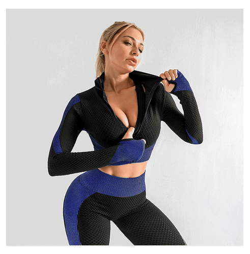 Women's Workout Sets 3 Piece Seamless Textured Running Clothes Yoga Sportswear - Picture 105 of 113