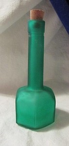 Download Frosted Green Glass Bottle W/ Cork~ Frosted~ 6.5" ~Hexagon Bottom | eBay