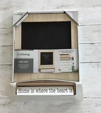 Wall-Mounted Wooden Chalkboard Shelf W/Turning Statement Blocks 11.8”x15.7”