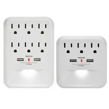 CP Combo 3 & 6-Outlet 600 Joule Wall-Tap w/ 2-port USB-A & Nightlight, CP30006
