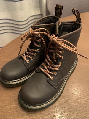NEW Dr Martens JUNIOR 1460 WILDHORSE LACE UP BOOTS Dark Brown Side Zip-13