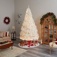Artificial White Christmas Tree with LED Lights 4FT 5FT 6FT 7FT Buhsy Pine Stand