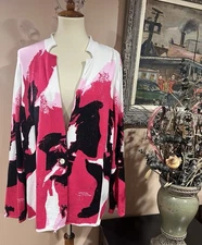 Ming Wang Tailored Fit Pink Black Knit Sweater Jacket Size 1X