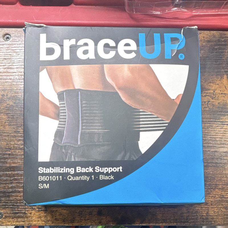 braceUP Stabilizing Back & Lumbar Support Back Brace Black S/M B601011