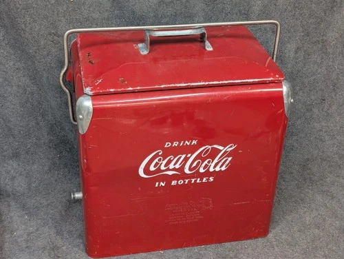 Vintage Drink Red Coca Cola Cooler Icebox Metal Action Mfg 1950's, With Video!