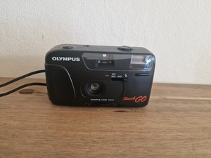 Vintage Olympus Shoot & Go 35mm Point & Shoot Camera + Red Trim Pullman Bag
