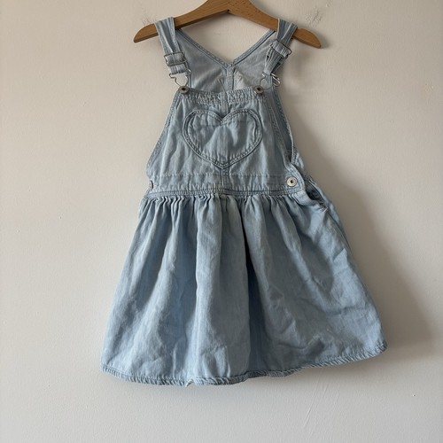 OshKosh B'gosh 5T Toddler Girl Denim Heart Ruffle Skirtall Overall Dress Classic