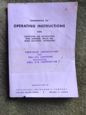Computer Air Navigation True AirSpeed   Instructions Wind Solution FAA-151 Book