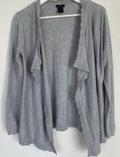 Ann Taylor Factory Gray Knit Cardigan Sweater Scalloped Trim XS Open Front
