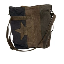 Myra Crossbody Shoulder Bag Star French Vintage Inspired Upcycled Canvas