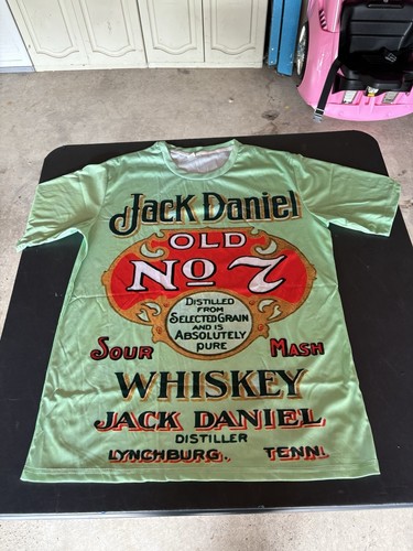 JACK DANIELS OLD Logo Shirt XL grün Poly Spandex Petroleum Werbung