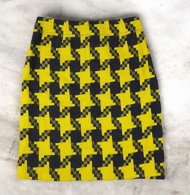 Boden Houndstooth Print Wool Blend Mini Pencil Skirt Women s 4L Yellow/Gray, NWT