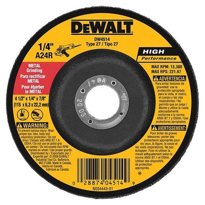 DeWalt DW4514 Metal Grinding Wheel Type 27 4-1/2in x 1/4in x 7/8in