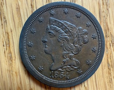 UNGRADED  1854 BRAIDED HAIR HALF CENT    D24
