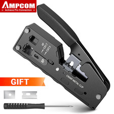 AMPCOM CAT7 RJ45 Crimper Pass Through Tool Wire Stripper Cutter CAT6 CAT5E