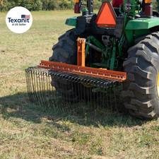 3 Point Pine Straw Needle Rake, Category 1 Tractors, Coil Spring Tines, Drag-beh
