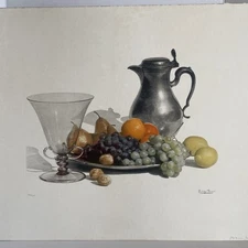 Vintage Mid Century Chromolithograph -By Enzo Tami Still Life With Fruit 20”x24”