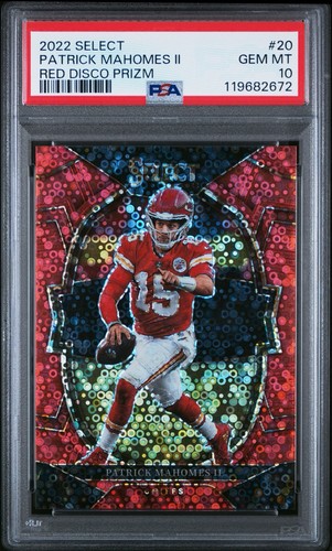 2022 Select Football Patrick Mahomes II Red Disco Prizm #20 /49 PSA 10