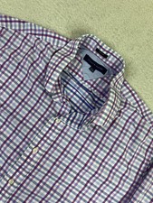 Tommy Hilfiger Shirt Mens 17.5 34-35 Purple Plaid Slim Fit Dress Long Sleeve