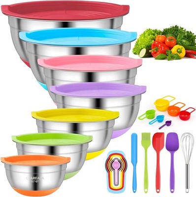 CHAREADA Mixing Bowls with Airtight Lids, 18pcs Stainless Steel Nesting Mixing B