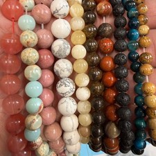 Set of 10 Natural Gemstone Round Beads Strands 15" Sizes 6,8,10 mm 14oz  B14