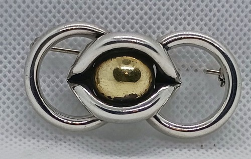 Vintage Taxco Mexico 925 Sterling Silver Modernist Brooch Pin Mixed Metal 15.4g