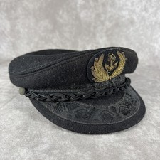 Vintage Greek Fishermans Black Cap Made In Greece 85 Wool 15 Nylon