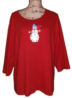 Classic Elements - Cotton Blend Red Swirling Snowman Tunic - Women's Size 22/24W