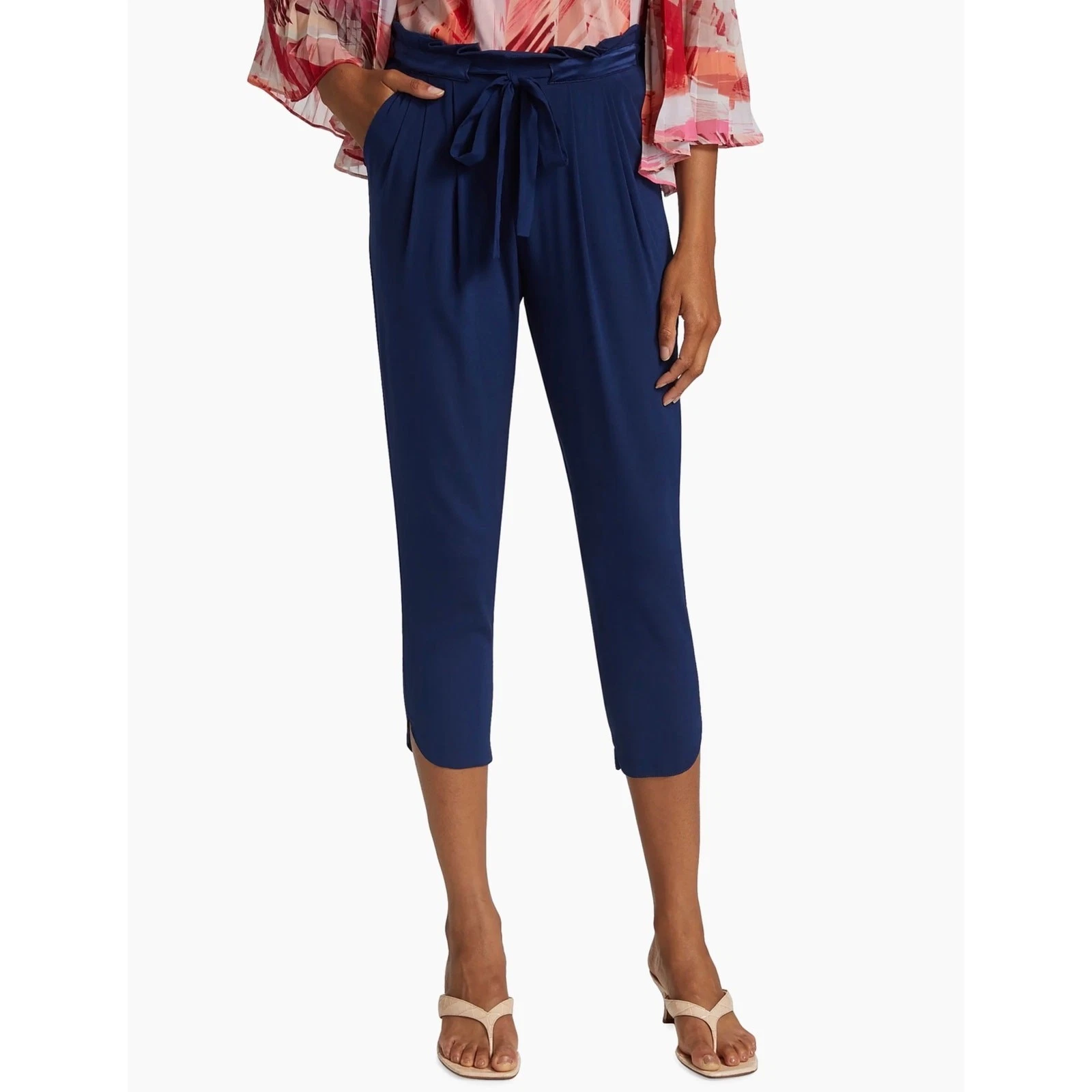 Ramy Brook Womens Allyn Silk Cropped Pants Size M Blue Old Money Classic Summer